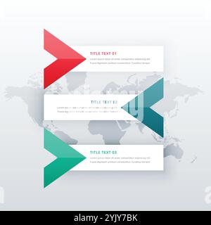 Reinigen Sie drei Schritte Infografik Optionen Vorlage mit Pfeilform für Geschäftsdiagramme Präsentation oder den Workflow im Kreativmodus Stock Vektor