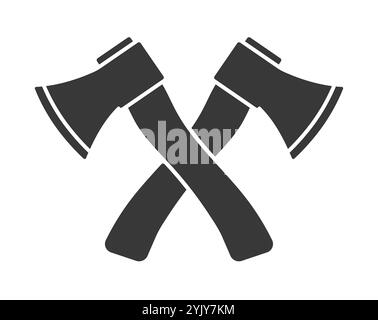 Symbolform des Symbols für gekreuzte Holzachsen. Logoschild für Forstbeißwerkzeug. Vektorabbildungsbild. Isoliert auf weißem Hintergrund. Stock Vektor