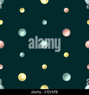 Polka Dots, buntes Konfetti, festlich auf dunklem Hintergrund. Aquarellillustration, handgezeichnet. Nahtloses Muster für Stoff, Textil, Tapeten Stockfoto