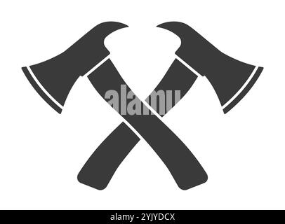 Symbolform des gekreuzten Feuerachsen. Feuerwehrmann-Axt-Werkzeug, Feuerwehr-Logo-Schild. Vektorabbildungsbild. Isoliert auf weißem Hintergrund. Stock Vektor
