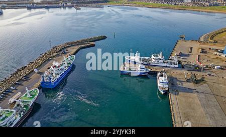 Peterhead Aberdeenshire Schottland Blick vom Haupthafen über Peterhead Bay Stockfoto