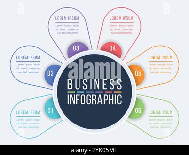 Infografik Design 6 Schritte, Objekte, Elemente oder Optionen Geschäftsinformationsvorlage Stock Vektor