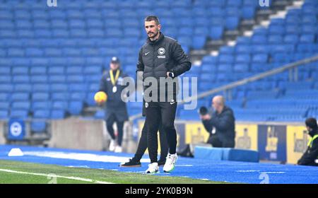 Brighton UK 16. November 2024 - Brighton Women's Team Manager Dario Vidosic während des Barclays Women's Super League Fußballspiels zwischen Brighton & Hove Albion und West Ham United im American Express Stadium , Brighton : Credit Simon Dack /TPI/ Alamy Live News Stockfoto