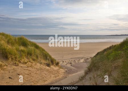 Blick auf das Meer von den Merthyr Mawr Sanddünen in Wales. Stockfoto