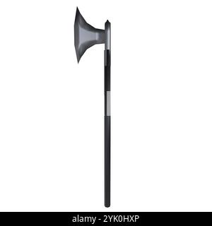 Eine moderne Axt aus der Nähe, die ihr einzigartiges Design und ihre Materialien zeigt. Stockfoto
