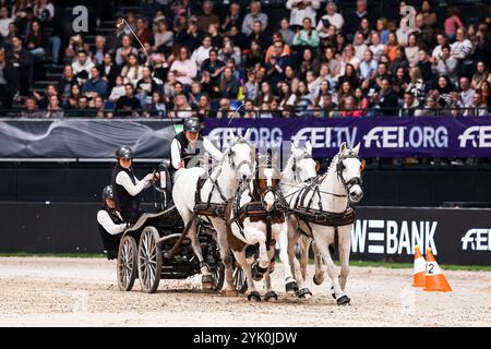 Stuttgart, Deutschland. November 2024. 3. Platz Bronze, Chardon Ijsbrand, Niederlande FEI Driving World Cup MASTERHORSE DEUTSCHER MEISTER Zeit-Hindernisfahren Vierspaenner mit 2 Umlaeufen Wertungspruefung für den Weltcup Fahren 2024/2025 International GER, Stuttgart German Masters 2024, 38. internationales Reitturnier, 16.11.2024 Foto: Eibner-Pressefoto/Roger Buerke Credit: dpa/Alamy Live News Stockfoto