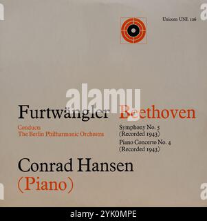 Plattencover aus Vintage-Vinyl. Wilhelm Furtwängler mit den Berliner Philharmonikern, Conrad Hansen, Ludwig van Beethoven, 1943 Stockfoto