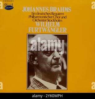 Plattencover aus Vintage-Vinyl. Johannes Brahms, Ein deutsches Requiem, Stockholmer Philharmonie Chor und Orchester, Wilhelm Furtwängler, 1948 Stockfoto