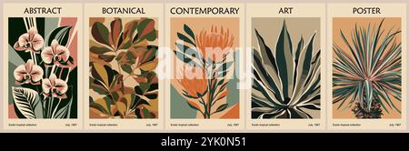 Retro-inspiriertes Poster mit abstrakter botanischer Kunst Stock Vektor