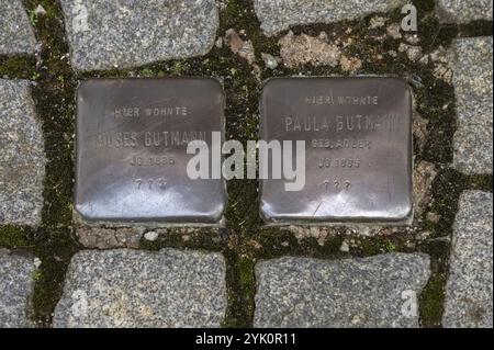 Stolpersteine, Erinnerung an jüdische Mitbürger, die während der NS-Zeit vom Nationalsozialismus verfolgt, ermordet und deportiert wurden, schnaitt Stockfoto