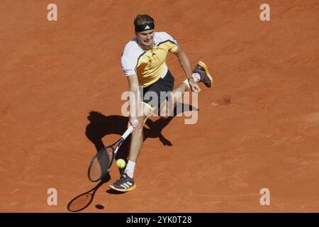 Deutscher Spieler Alexander Zverev in Aktion bei den French Open, Roland Garros, Paris, Frankreich. Stockfoto