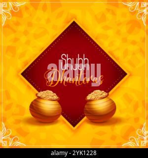 Schöne happy dhanteras gelber Hintergrund mit Gold pot Stock Vektor