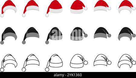 santa-Klausel-Hüte-Symbol-Set Vektorillustration isoliert auf weißem Hintergrund. Stock Vektor