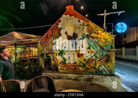 Der bekannte Künstler Francis Sling schuf die Wandmalereien in der MosaCaña Bar & Kitchen auf der Penstraat 41, Willemstad, Curacao, Kòrsou Stockfoto