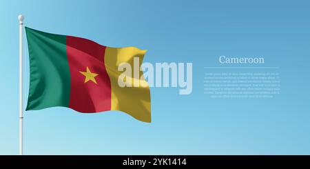 Schwenkende Flagge Kameruns auf einem Pfosten mit blauem Himmel und Copyspace Stock Vektor