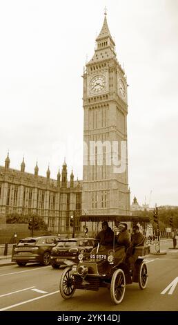 Sepia 1904 Cadillac London Nach Brighton Veteran Car Run Westminster Bridge London Stockfoto