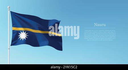 Winkende Flagge von Nauru auf einem Pfosten mit blauem Himmel und Copyspace Stock Vektor