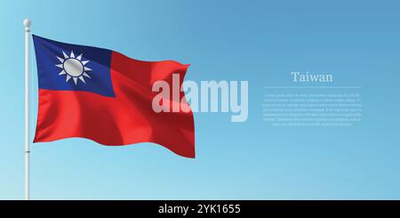Wehende Flagge Taiwans auf einem Pfosten mit blauem Himmel und Copyspace Stock Vektor