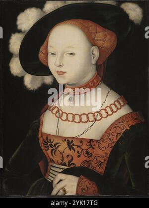 Titel: Porträt einer Künstlerin Hans Baldung Grien Jahr: 1530 (?) Mittel: Öl auf Platte Abmessungen: 69,2 x 52,5 cm Ort: Museo Nacional Thyssen-Bornemisza Stockfoto