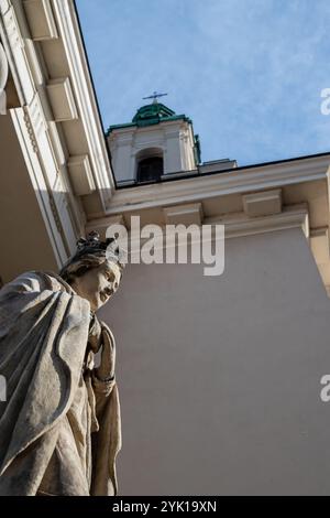 Lublin, Polen 15. Oktober 2023 Statue der Mutter Maria vor der Kathedrale St. Johannes des Täufers Stockfoto