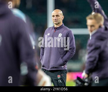 16. November 2024; Allianz Stadium, London, England: Herbst Rugby International, England gegen Südafrika; England Head Coach Steve Borthwick während des warm Up Stockfoto