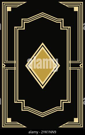 Geometrischer goldener Art-Deco-Rahmen, schwarzer Hintergrund Stock Vektor