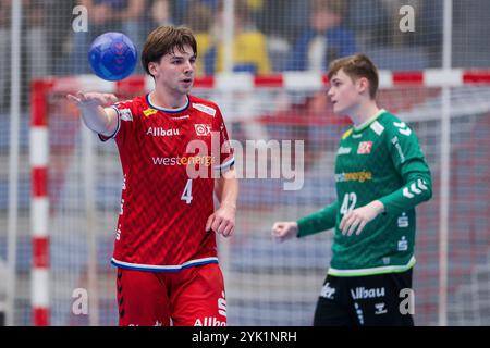 Essen, Deutschland. November 2024. 16.11.2024, Handball, Saison 2024/2025, 2. Handball-Bundesliga, 11. Spieltag, TuSEM Essen - HC Elbflorenz 2006, Felix Göttler (TuSEM Essen), Foto: Dennis Ewert/RHR-FOTO/dpa/Alamy Live News Stockfoto