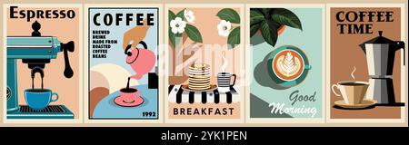 Kaffeeposter-Set im Retro-Stil Stock Vektor