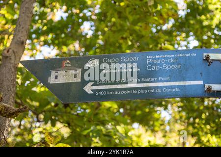 Wegweiser zum Cape Spear bei Tip Exhibit im Point Pelee National Park in Leamington, Ontario, Kanada Stockfoto