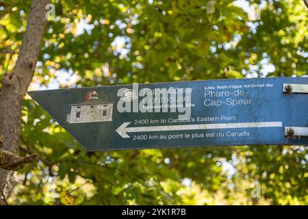 Wegweiser zum Cape Spear bei Tip Exhibit im Point Pelee National Park in Leamington, Ontario, Kanada Stockfoto