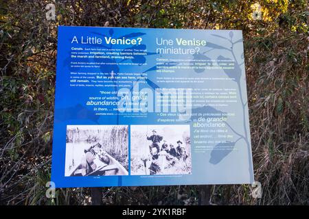 Ein kleines Venedig-Schild am Delaurier Homestead im Point Pelee National Park in Leamington, Ontario, Kanada Stockfoto