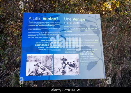 Ein kleines Venedig-Schild am Delaurier Homestead im Point Pelee National Park in Leamington, Ontario, Kanada Stockfoto