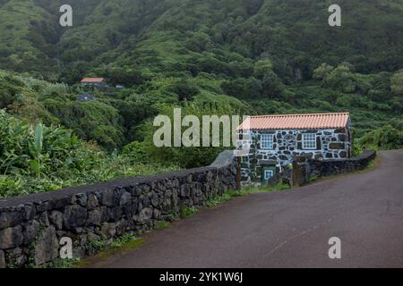 Das Fajã dos Cubres ist ein Lavastruckfeld an der Nordküste von Ribeira Seca in Calheta auf der Insel São Jorge auf den Azoren. Stockfoto