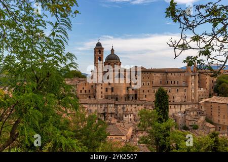 Kathedrale und Palazzo Ducale von der Festung Albornoz aus gesehen. Altstadt, Urbino, Marken, Italien, Europa Stockfoto