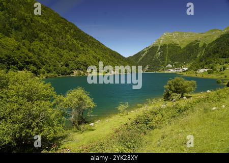 Lac de Fabrèges bei Laruns, Pyrénées-Atlantiques, Frankreich, Europa Stockfoto