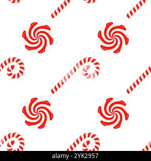 Vektor Weihnachtsbonbons nahtloses Muster. Lutscher Zucker Karamell. Zeichentrick-Dessert-Hintergrund. Stock Vektor