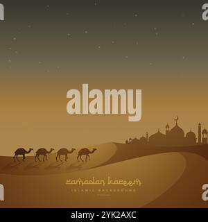 schöne islamische Hintergrund mit Kamelen gehen auf sand Stock Vektor