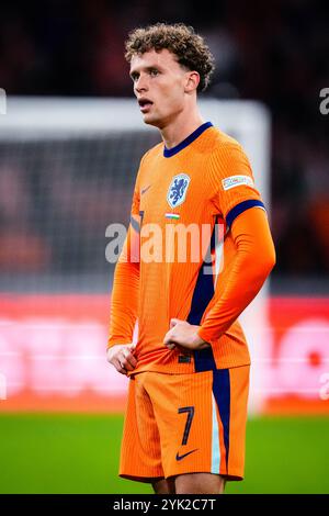 Amsterdam - Mats Wieffer aus den Niederlanden in der vierten Runde der neuen Champions League 2024/2025. Das Spiel findet am 16. November 2024 in der Johan Cruijff Arena in Amsterdam statt. (Box to Box Pictures/Yannick Verhoeven) Stockfoto