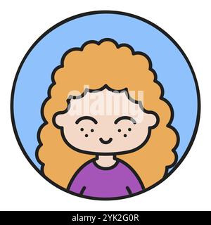 Frau Mädchen mit lockiger Frisur Vektor-Symbol. Porträtschilder mit Avatarcharakter. Diagrammsymbol für Ihr Website-Design, Logo, App, UI Stock Vektor