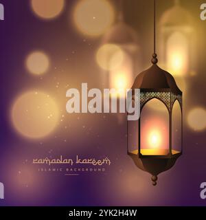 schöne Hängelampen auf unscharfen Bokeh Hintergrund für Ramadan kareem Stock Vektor