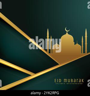 elegante Eid Festival Grußkarte Design mit Moschee Silhouetten Stock Vektor