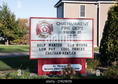 Schild für Feuerwehrstation 20 auf der Talbot Road in Wheatley, Ontario, Kanada Stockfoto