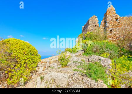 Ruinen der Burg, Castelmola, Taormina, Sizilien, Italien Stockfoto