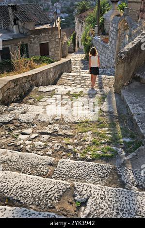 Kopfsteinpflaster, Stadt Lastovo, Insel Lastovo, Kroatien, Südosteuropa Stockfoto