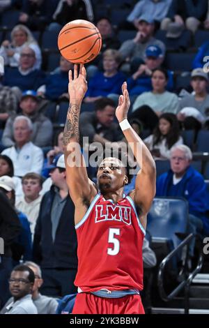 16. NOVEMBER 2024: Loyola Marymount Lions Wachmann Myron Amey Jr. (5) macht einen Sprungschuss in einem regulären Saisonspiel, in dem die Loyola Marymount Lions die Saint Louis Billikens besuchten. Fand in der Chaifetz Arena in St. Louis, MO, am Samstag, 16. November 2024, Richard Ulreich/CSM statt Stockfoto