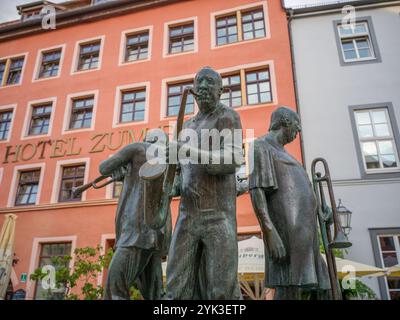 Die Münzenberger Musiker, Marktplatz, Welterbestadt Quedlinburg, Harz, Sachsen-Anhalt, Mitteldeutschland, Deutschland, Europa Stockfoto