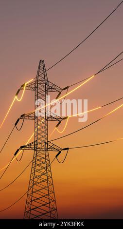 Hochspannungsleitungen zur Energieabgabe Stockfoto