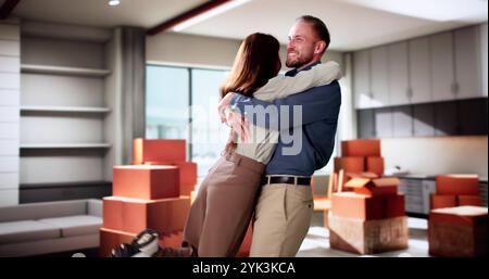 Ein Junges Paar Kauft Und Zieht In Ein Neues Zuhause Stockfoto