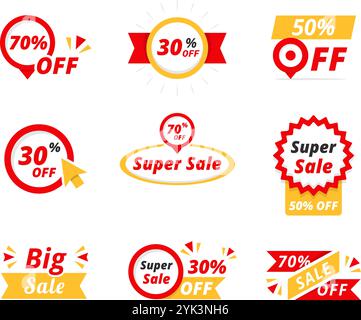 Satz von Verkaufs- und Rabattaufklebern, super große Verkaufs-Banner, Vektor-eps10-Illustration Stock Vektor