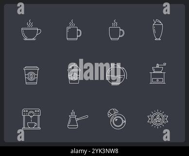 Satz von Symbolen für Kaffeelinien, Kaffeetassen, Vektorgrafik eps10 Stock Vektor